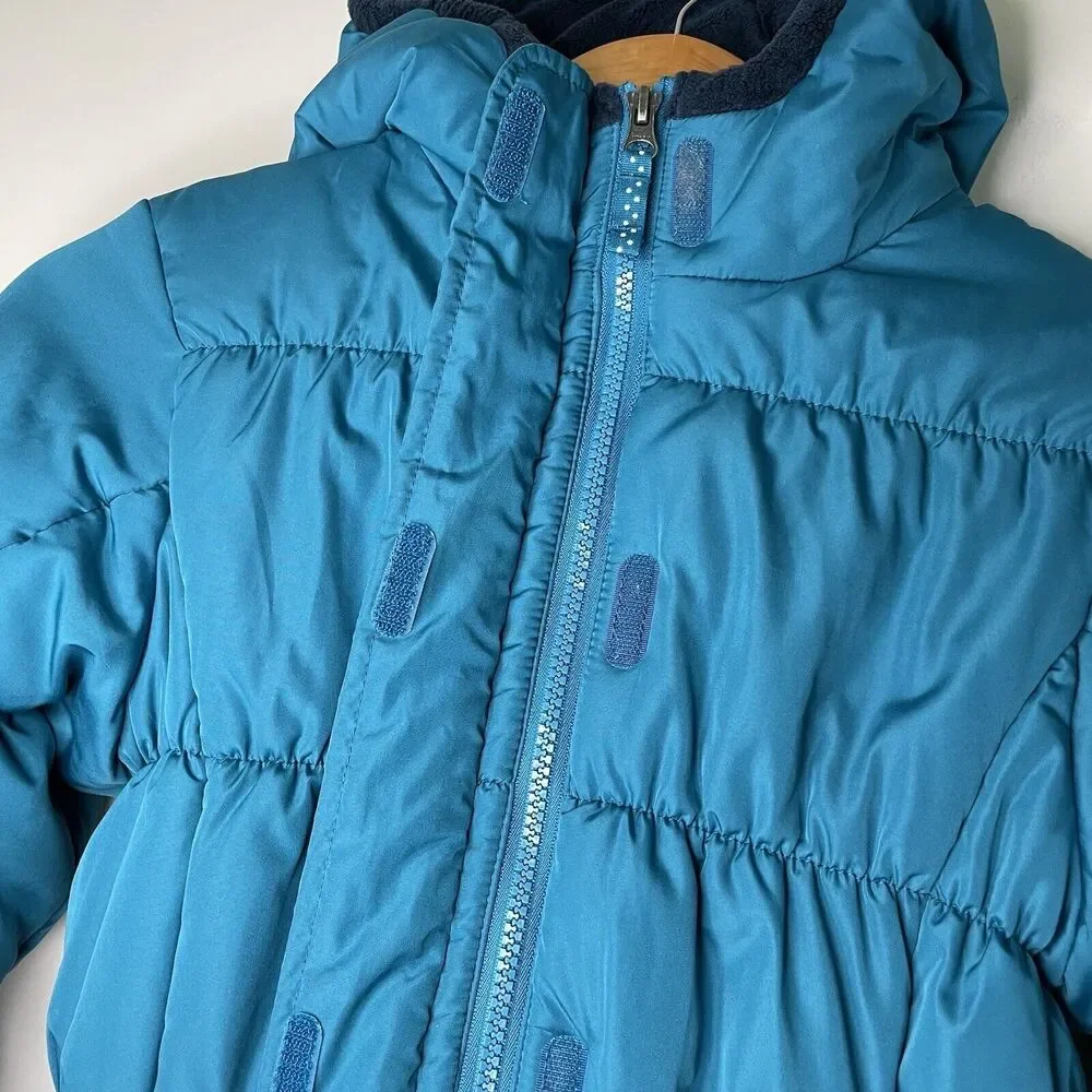 Lands End Fleece Lined Puffer Coat Hooded Jacket Full Zip Blue  Girl's Large 14 - Picture 4 of 8
